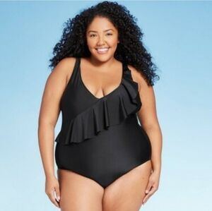 Kona Sol Black Ruffles Onepiece swimsuit